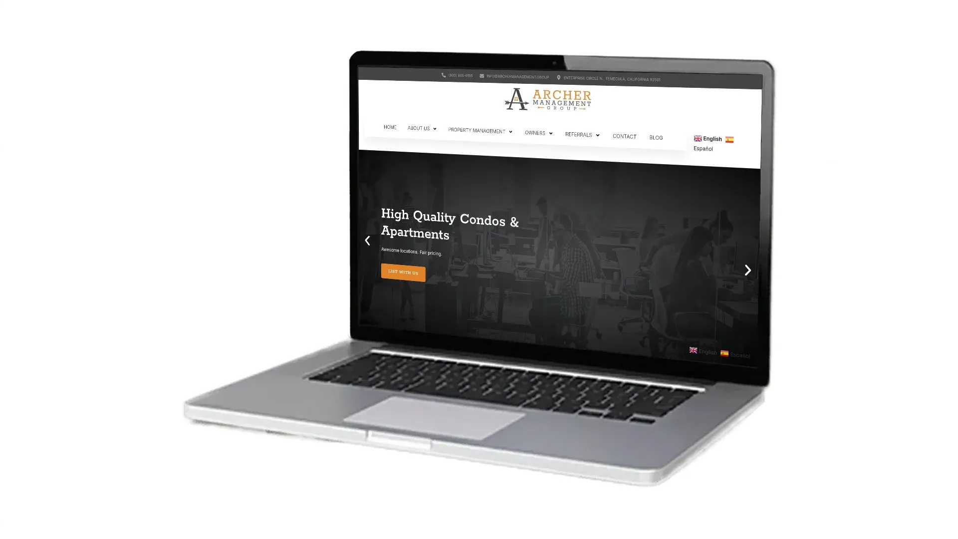 Dawson Property Management website screenshot on laptop