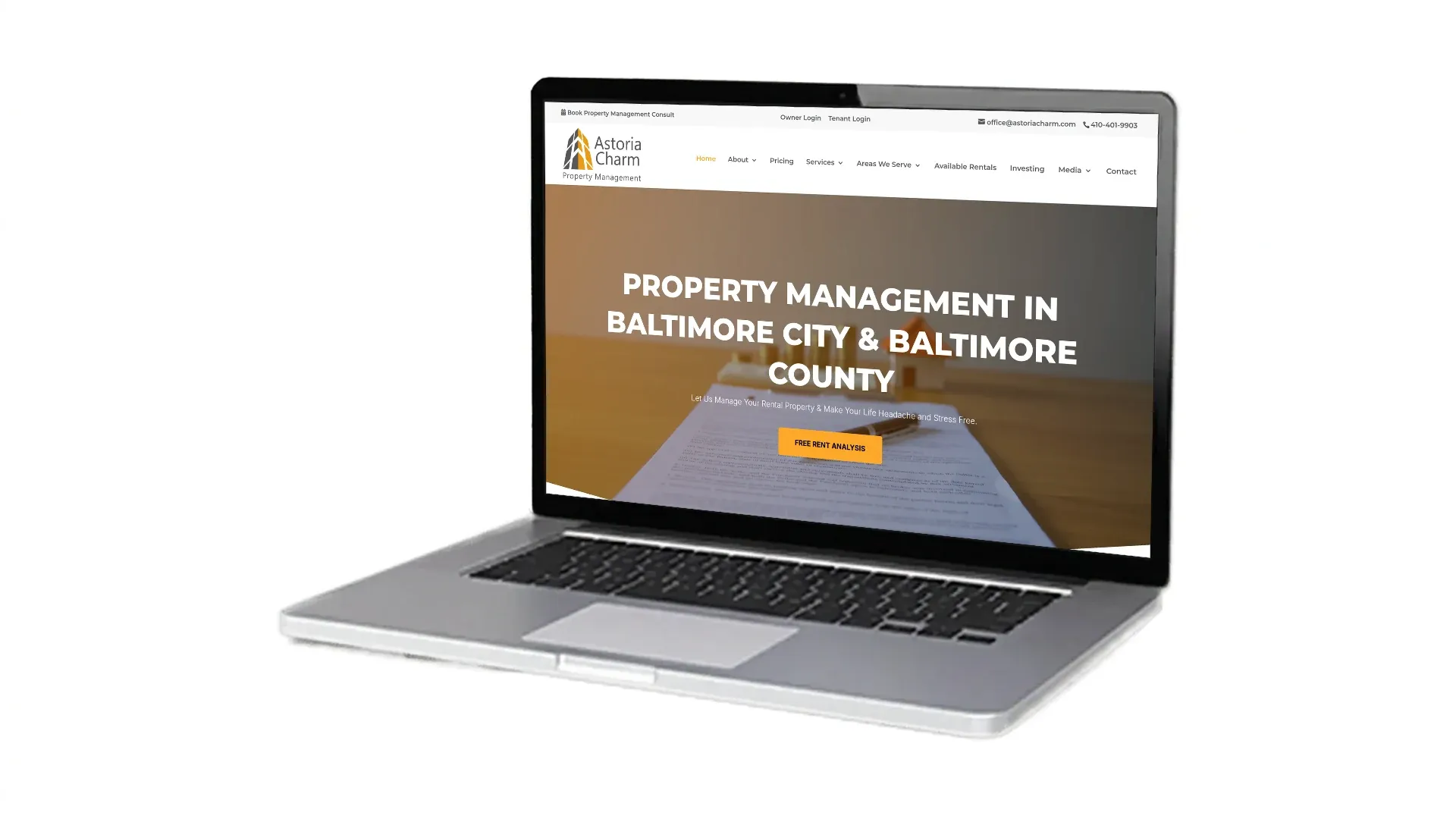 Dawson Property Management website screenshot on laptop