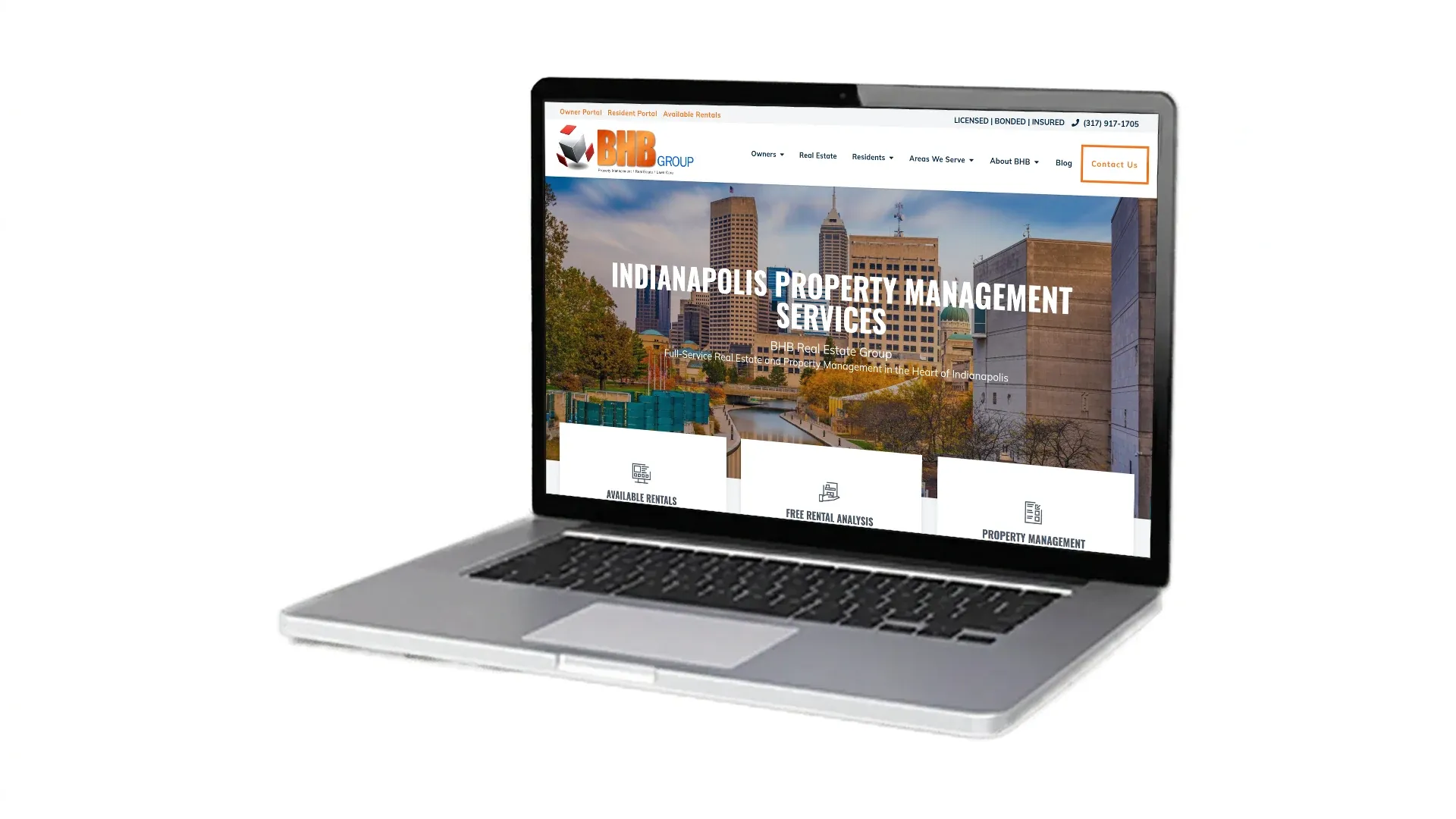 Dawson Property Management website screenshot on laptop