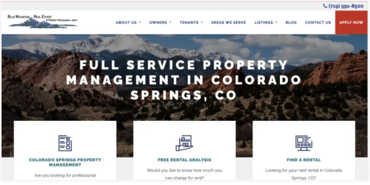 Blue Mountain website screenshot on laptop