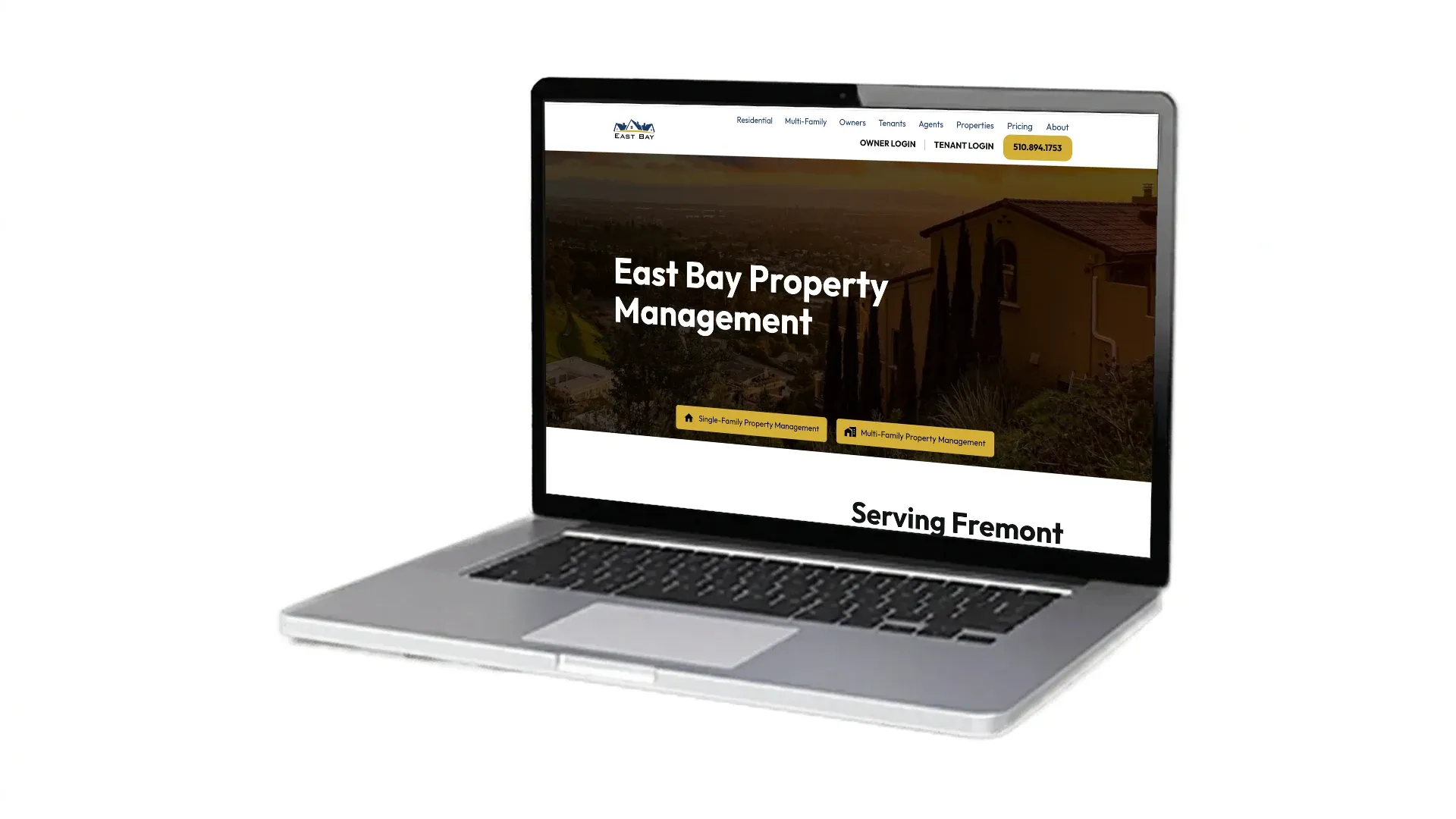 East Bay Property Management website screenshot on laptop