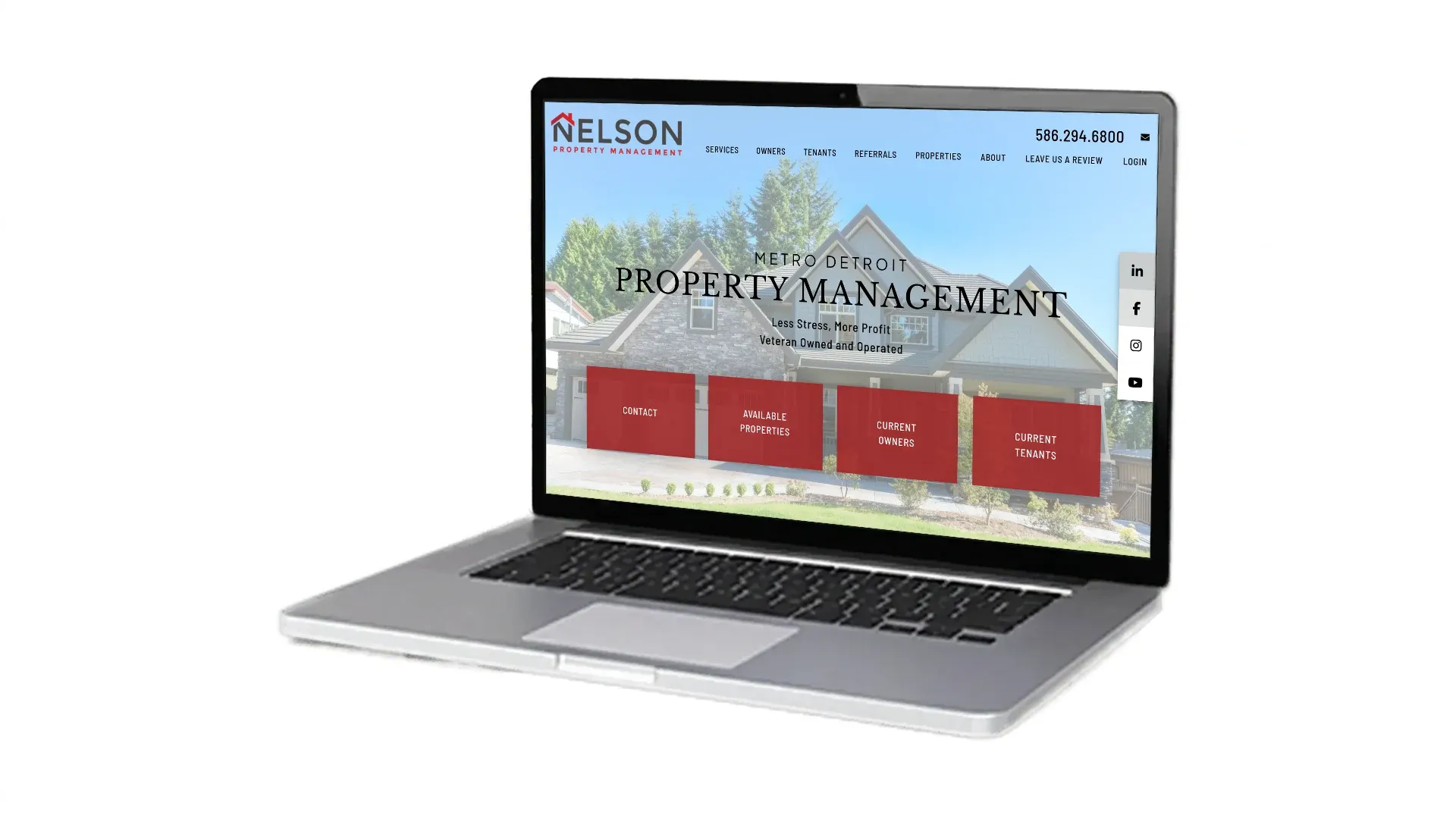 Nelson Property Management Group website screenshot on laptop