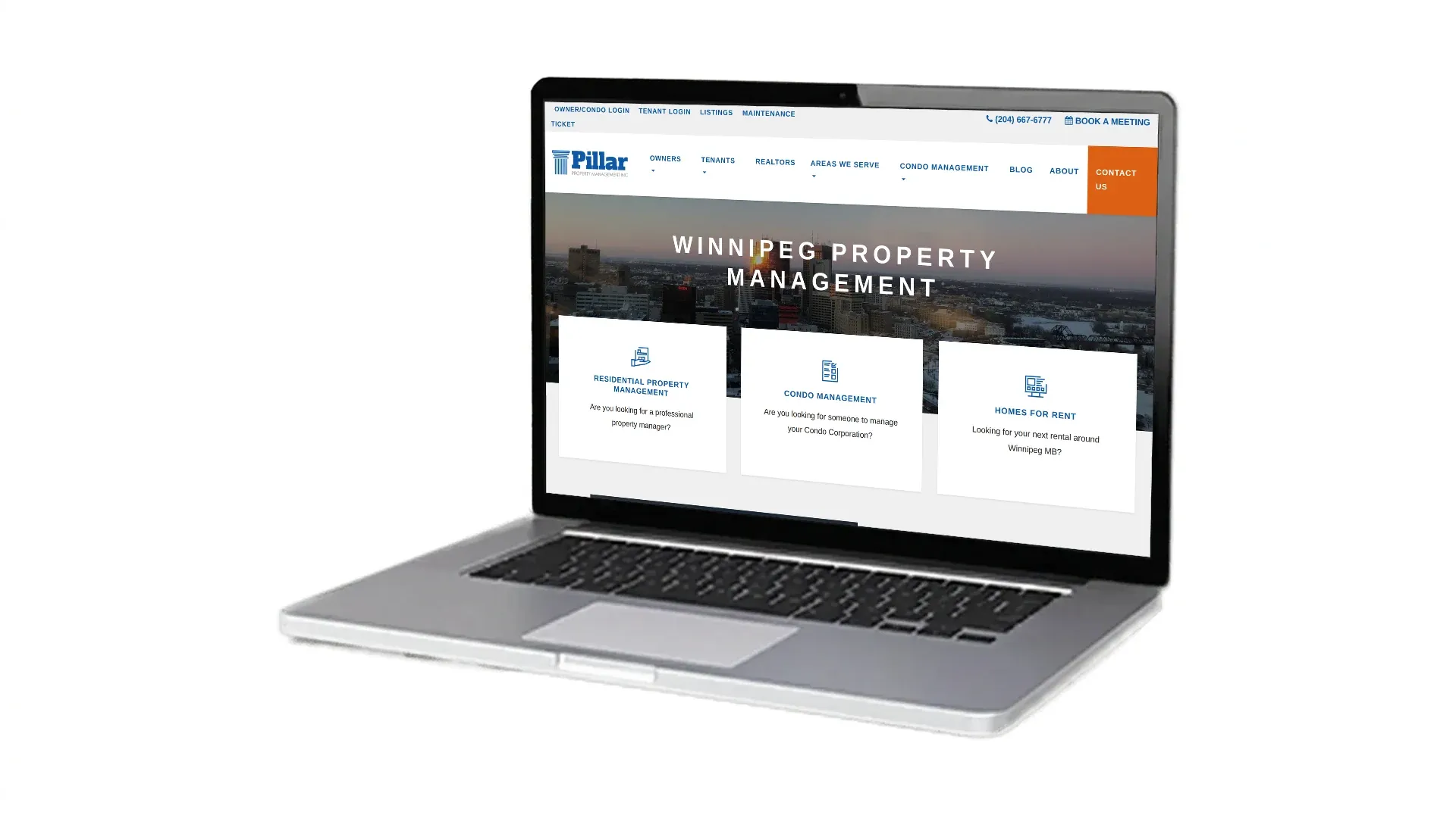 Dawson Property Management website screenshot on laptop