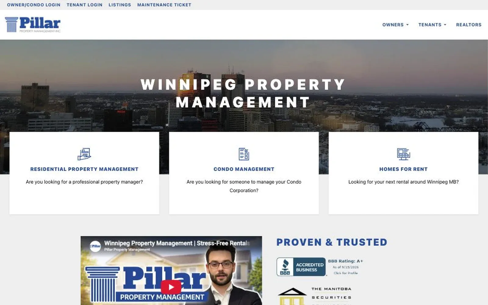 Pillar Property Management website screenshot