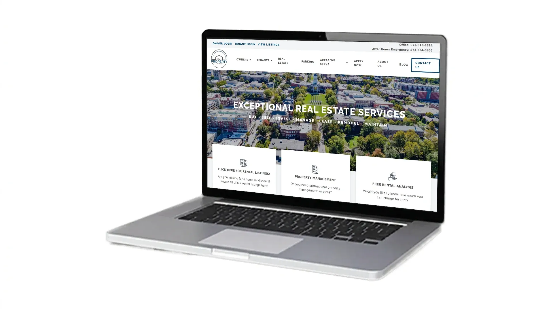 Real Property Management Group website screenshot on laptop