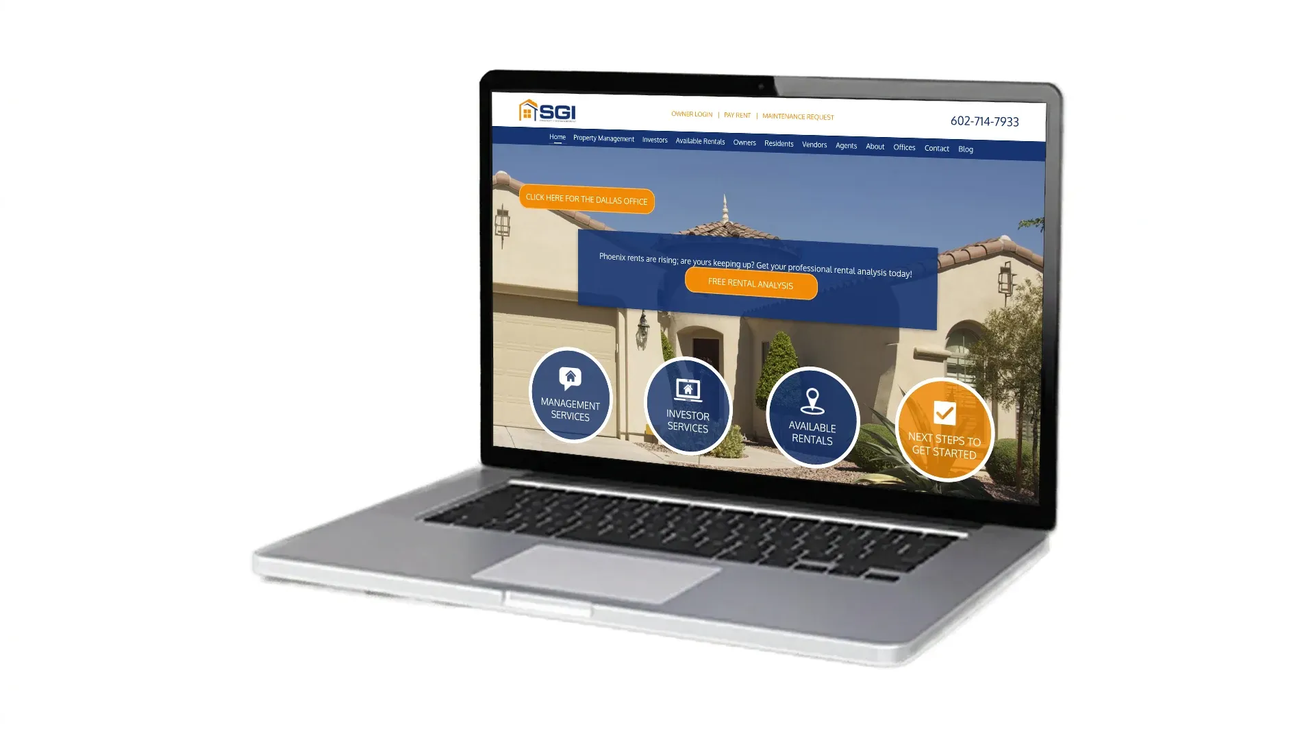 Dawson Property Management website screenshot on laptop