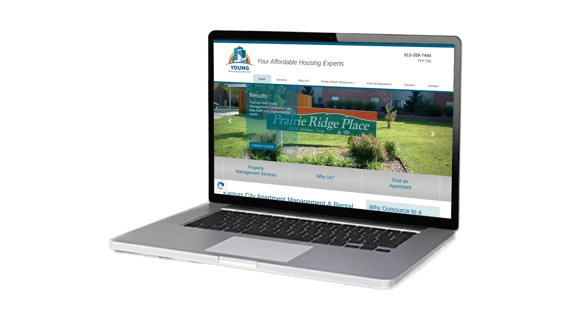 Young Management website screenshot on laptop