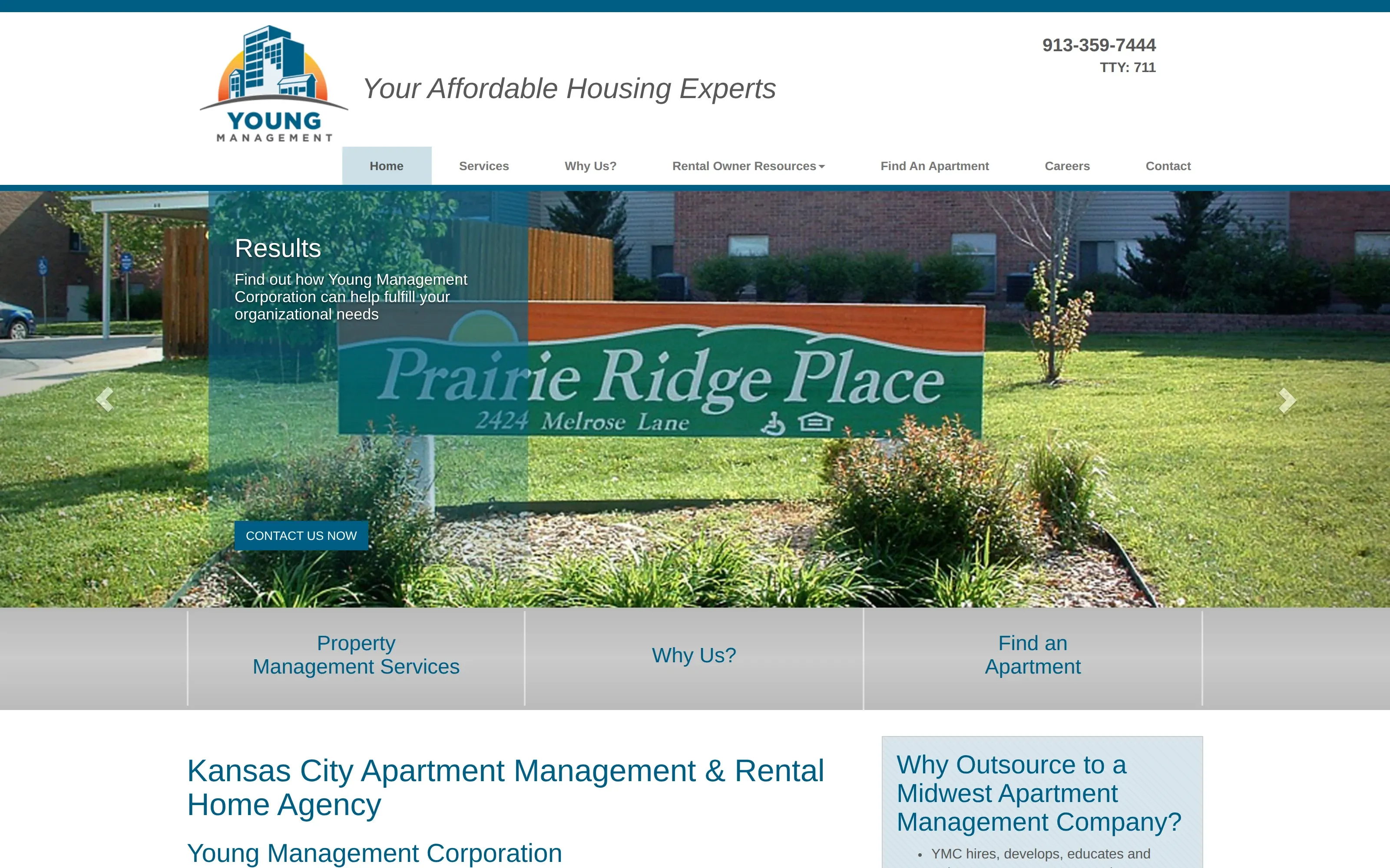 Young Management website homepage showing Dallas/Fort Worth property management services
